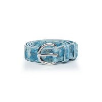 Curea bleu sidefat din piele naturala, model Elsa RNC25-07N 
