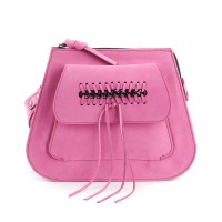  Geanta fucsia din piele naturala accesorizata cu impletitura din lant metalic, model MARISA RNL266-10I