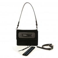 Geanta Grace din piele intoarsa, neagra, cu accesorii multiple - RENA