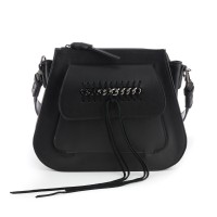 Geanta neagra din piele naturala accesorizata cu impletitura din lant metalic, model MARISA RNL266-01N