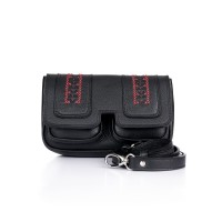 Geanta neagra RENA din piele naturala cu broderii manuale model ANA RNS005-01N