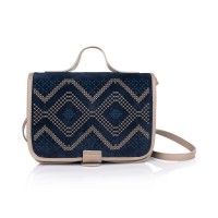 Geanta RENA bleumarin din piele intoarsa cu broderii manuale, model SILVA RNl256-42I