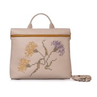 Geanta RENA nude cu broderii manuale din piele naturala, model Ilinca RNXL3006-22N