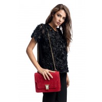 RENA Lookbook - Geanta rosie din piele naturala cu lant auriu, model GRACE RNM117-05I