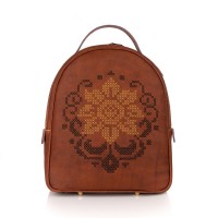 Rucsac cognac RENA din piele naturala brodat manual, model Anastasia RNXL3008-16NG