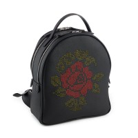 Rucsac negru RENA din piele naturala brodat manual, trandafir, model Anastasia RNXL3008-01NR