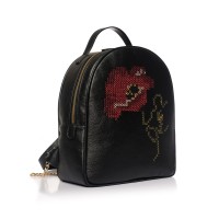 Rucsac negru RENA din piele naturala brodat manual, model Anastasia RNXL3009-01N