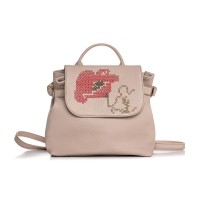 Rucsac nude RENA din piele naturala cu broderie manuala, model Dida RNXL395-22N