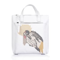 Rucsac RENA alb brodat manual din piele naturala model Piper RNXL3012-13N