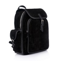 Rucsac RENA negru din piele intoarsa si piele bizonata, model HARPER RNXXL427-01I