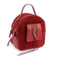 Rucsac rosu din piele nappa si piele intoarsa, accesorizat cu impletitura cu lant metalic, model SHEA RNL265-05I TW