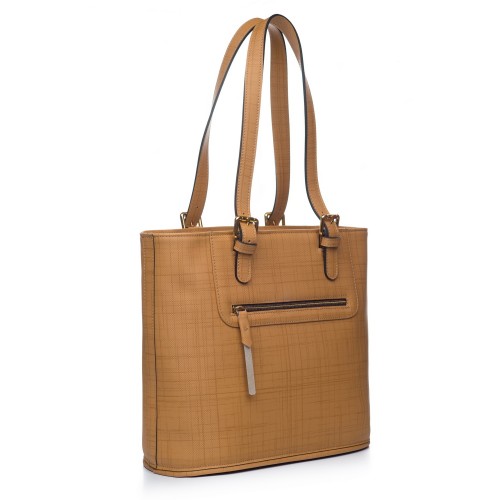 Geanta RENA camel din piele naturala Safiano-Kilt, model Giselle RNXL398-16K