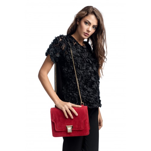 RENA Lookbook - Geanta rosie din piele naturala cu lant auriu, model GRACE RNM117-05I